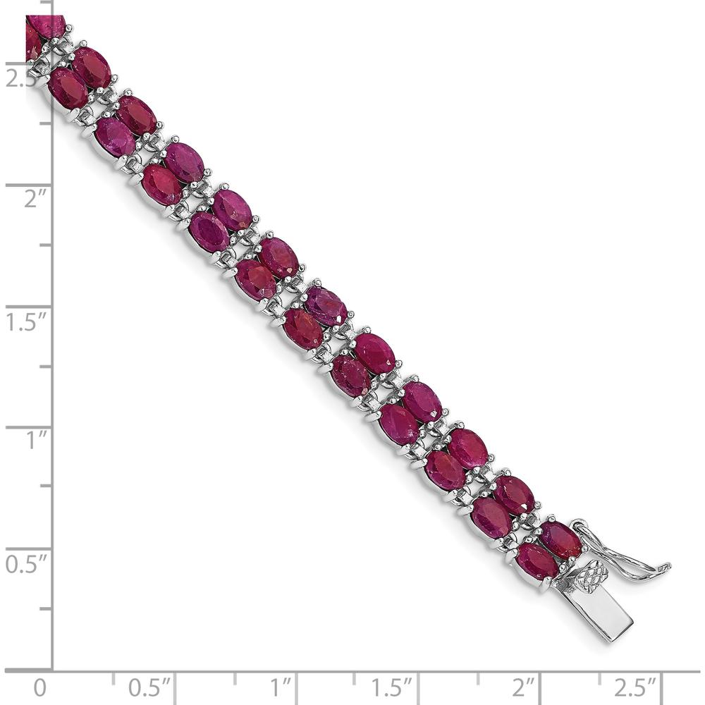 Sterling Silver Rhodium-Plated Ruby Tennis Bracelet with Oval Rubies - 21.6 Carat Total Ruby Weight by Lumare Gioia