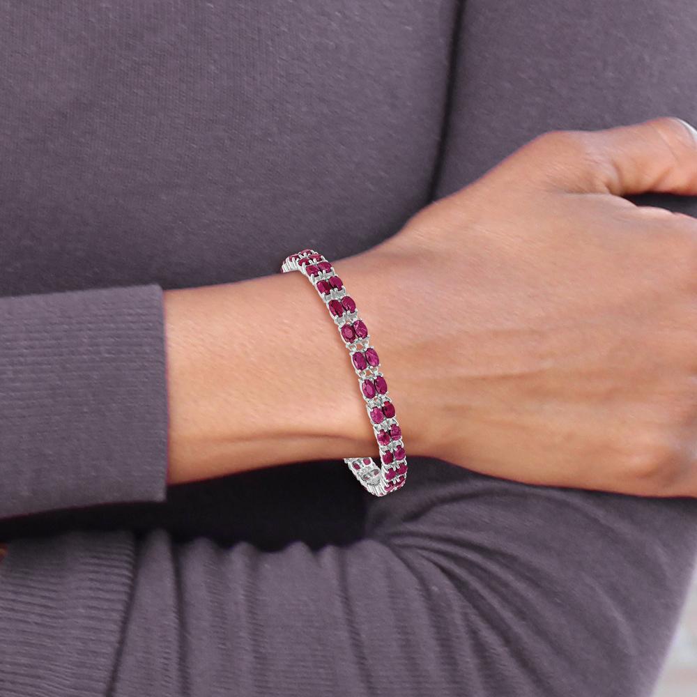 Sterling Silver Rhodium-Plated Ruby Tennis Bracelet with Oval Rubies - 21.6 Carat Total Ruby Weight by Lumare Gioia