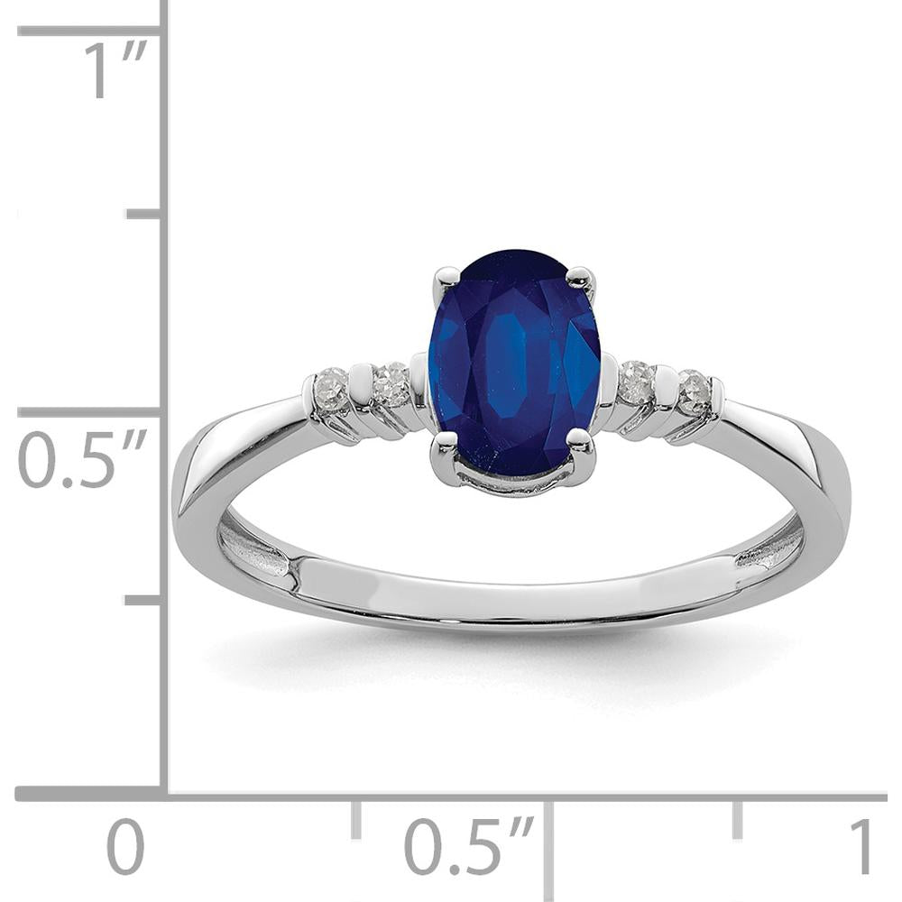 Sterling Silver Rhodium Plated Sapphire & Diamond Oval Ring - 0.98 Carat Sapphire, 0.04 Carat Total Diamond Weight by Lumare Gioia