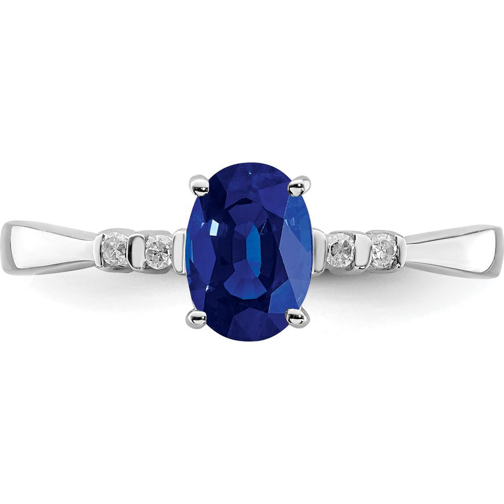 Sterling Silver Rhodium Plated Sapphire & Diamond Oval Ring - 0.98 Carat Sapphire, 0.04 Carat Total Diamond Weight by Lumare Gioia