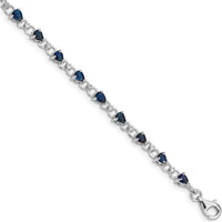 Sterling Silver Rhodium-Plated Sapphire and Diamond Tennis Bracelet - 0.18 Carat Total Sapphire Weight, 0.01 Carat Total Diamond Weight by 0
