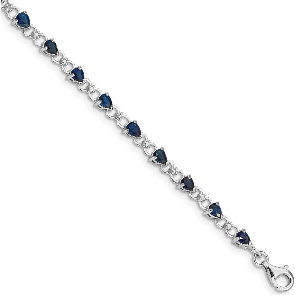 Sterling Silver Rhodium-Plated Sapphire and Diamond Tennis Bracelet - 0.18 Carat Total Sapphire Weight, 0.01 Carat Total Diamond Weight by 0