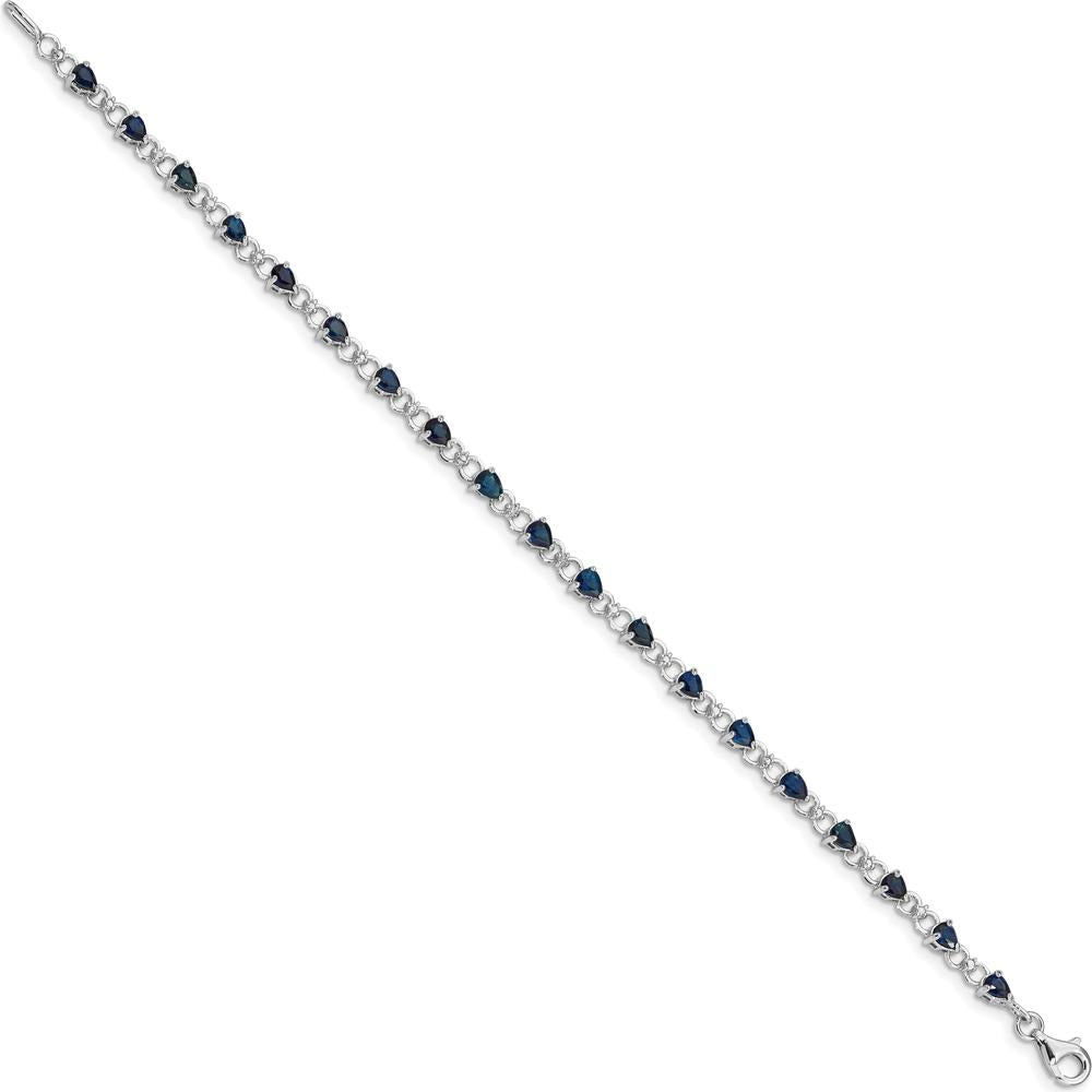 Sterling Silver Rhodium-Plated Sapphire and Diamond Tennis Bracelet - 0.18 Carat Total Sapphire Weight, 0.01 Carat Total Diamond Weight by 0