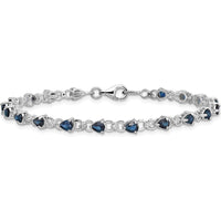 Sterling Silver Rhodium-Plated Sapphire and Diamond Tennis Bracelet - 0.18 Carat Total Sapphire Weight, 0.01 Carat Total Diamond Weight by 0