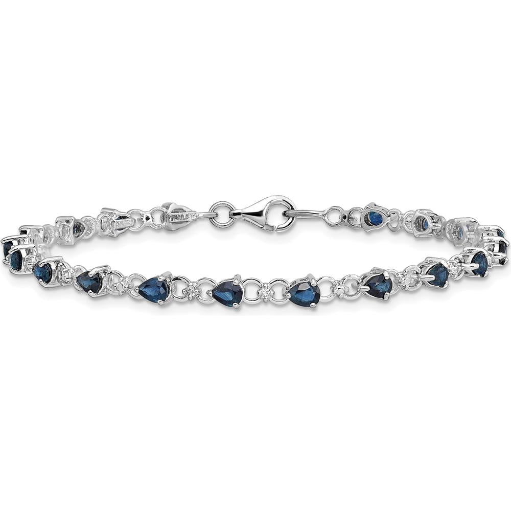 Sterling Silver Rhodium-Plated Sapphire and Diamond Tennis Bracelet - 0.18 Carat Total Sapphire Weight, 0.01 Carat Total Diamond Weight by 0