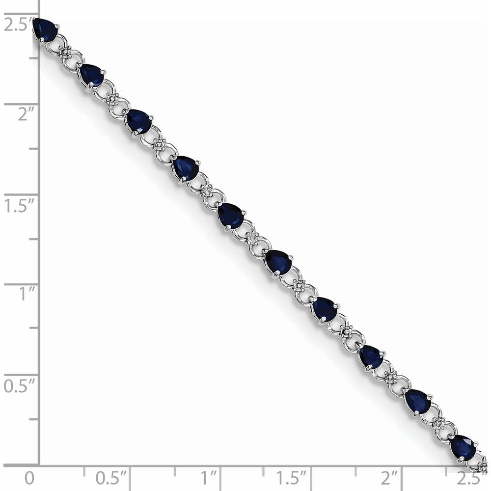 Sterling Silver Rhodium-Plated Sapphire and Diamond Tennis Bracelet - 0.18 Carat Total Sapphire Weight, 0.01 Carat Total Diamond Weight by 0
