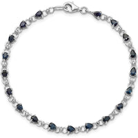 Sterling Silver Rhodium-Plated Sapphire and Diamond Tennis Bracelet - 0.18 Carat Total Sapphire Weight, 0.01 Carat Total Diamond Weight by 0