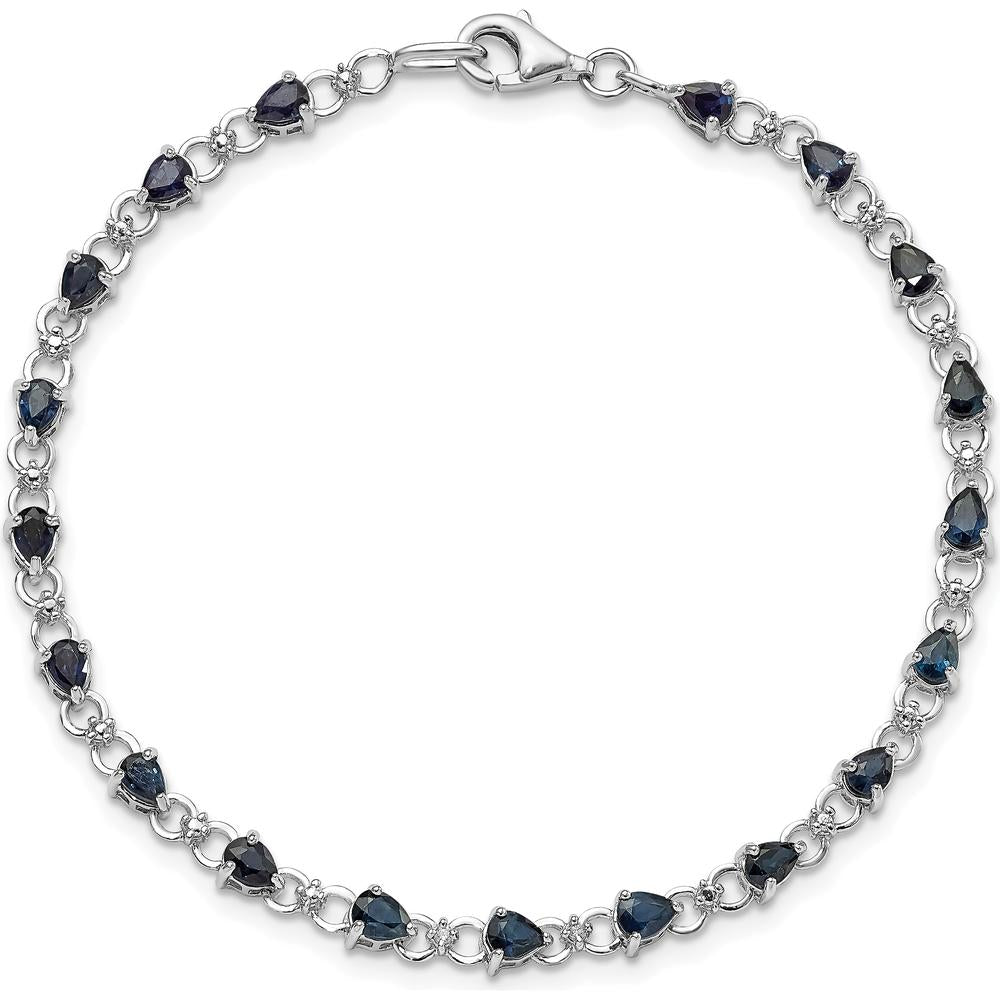 Sterling Silver Rhodium-Plated Sapphire and Diamond Tennis Bracelet - 0.18 Carat Total Sapphire Weight, 0.01 Carat Total Diamond Weight by 0