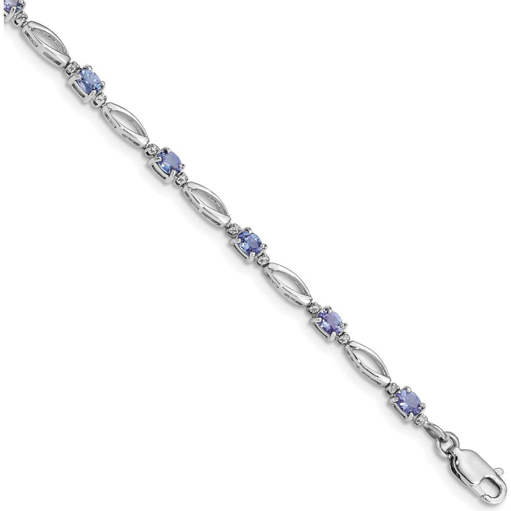 Sterling Silver Rhodium-Plated Tanzanite and Diamond Bracelet - 2.04 Carat Total Tanzanite Weight, 0.08 Carat Diamond Weight by 0