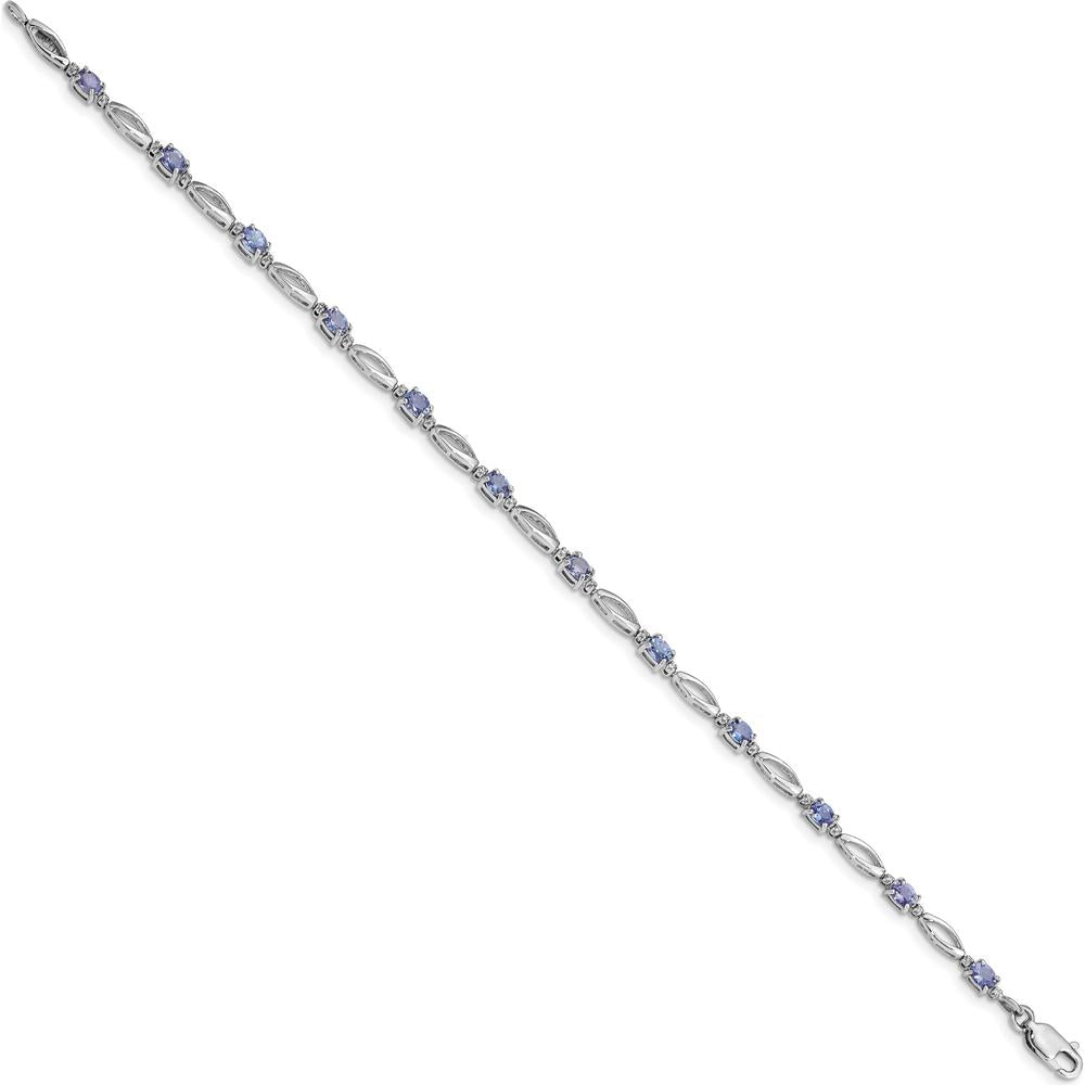 Sterling Silver Rhodium-Plated Tanzanite and Diamond Bracelet - 2.04 Carat Total Tanzanite Weight, 0.08 Carat Diamond Weight by 0