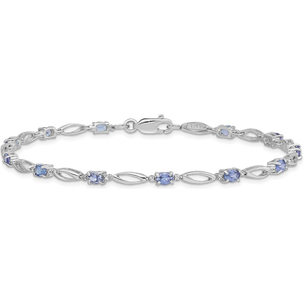 Sterling Silver Rhodium-Plated Tanzanite and Diamond Bracelet - 2.04 Carat Total Tanzanite Weight, 0.08 Carat Diamond Weight by 0