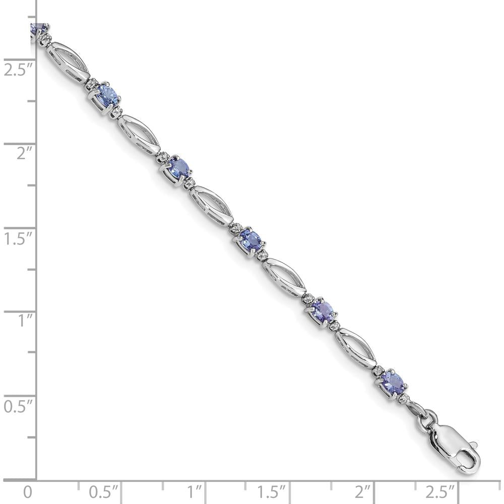 Sterling Silver Rhodium-Plated Tanzanite and Diamond Bracelet - 2.04 Carat Total Tanzanite Weight, 0.08 Carat Diamond Weight by 0