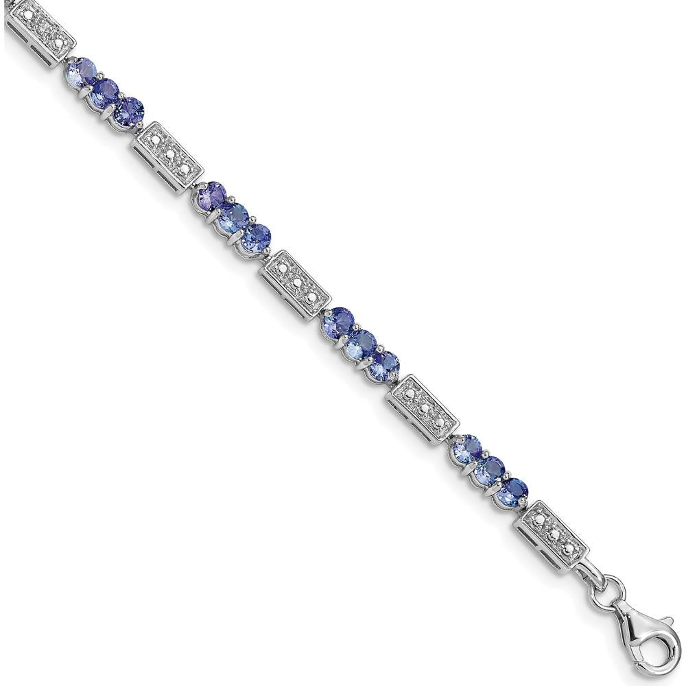 Sterling Silver Rhodium-Plated Tanzanite and Diamond Bracelet with 27 Round Tanzanite Stones and 2 Round Diamonds - 0.12 Carat Total Gem Weight by 0