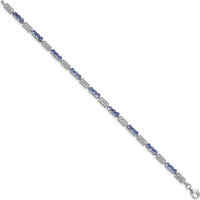 Sterling Silver Rhodium-Plated Tanzanite and Diamond Bracelet with 27 Round Tanzanite Stones and 2 Round Diamonds - 0.12 Carat Total Gem Weight by 0