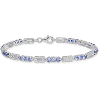Sterling Silver Rhodium-Plated Tanzanite and Diamond Bracelet with 27 Round Tanzanite Stones and 2 Round Diamonds - 0.12 Carat Total Gem Weight by 0