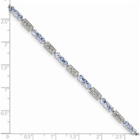 Sterling Silver Rhodium-Plated Tanzanite and Diamond Bracelet with 27 Round Tanzanite Stones and 2 Round Diamonds - 0.12 Carat Total Gem Weight by 0