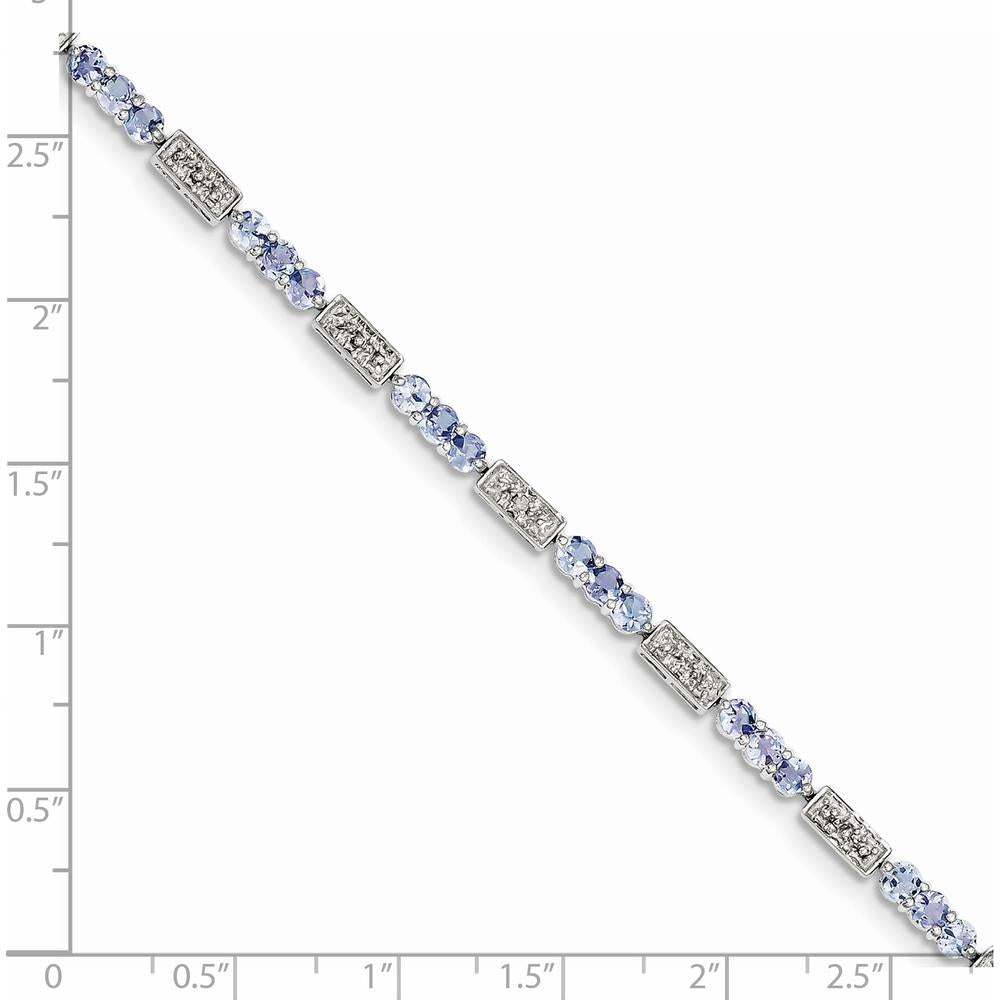 Sterling Silver Rhodium-Plated Tanzanite and Diamond Bracelet with 27 Round Tanzanite Stones and 2 Round Diamonds - 0.12 Carat Total Gem Weight by 0