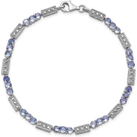 Sterling Silver Rhodium-Plated Tanzanite and Diamond Bracelet with 27 Round Tanzanite Stones and 2 Round Diamonds - 0.12 Carat Total Gem Weight by 0