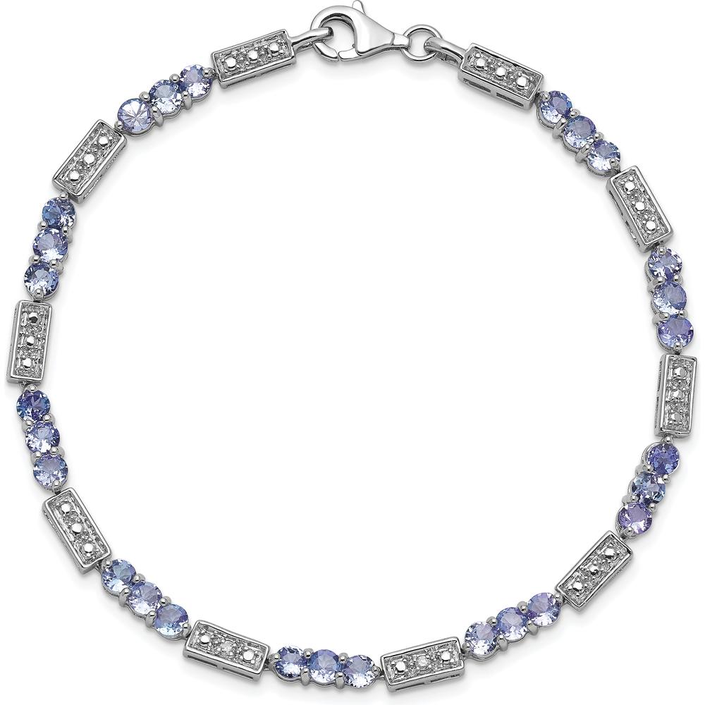 Sterling Silver Rhodium-Plated Tanzanite and Diamond Bracelet with 27 Round Tanzanite Stones and 2 Round Diamonds - 0.12 Carat Total Gem Weight by 0