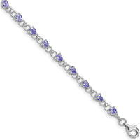 Sterling Silver Rhodium-Plated Tanzanite and Diamond Tennis Bracelet - 0.14 Carat Total Tanzanite Weight, 0.01 Carat Total Diamond Weight by Zolivia