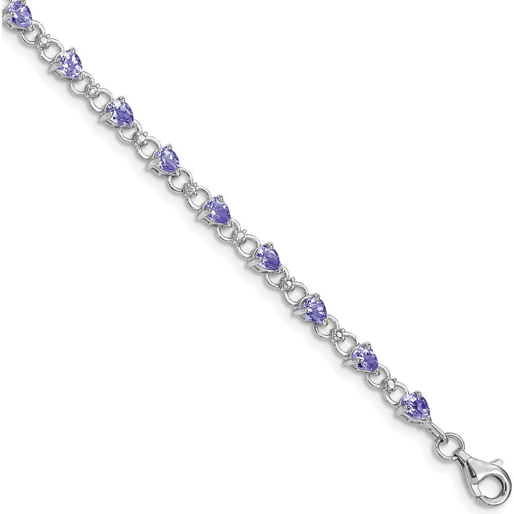 Sterling Silver Rhodium-Plated Tanzanite and Diamond Tennis Bracelet - 0.14 Carat Total Tanzanite Weight, 0.01 Carat Total Diamond Weight by Zolivia