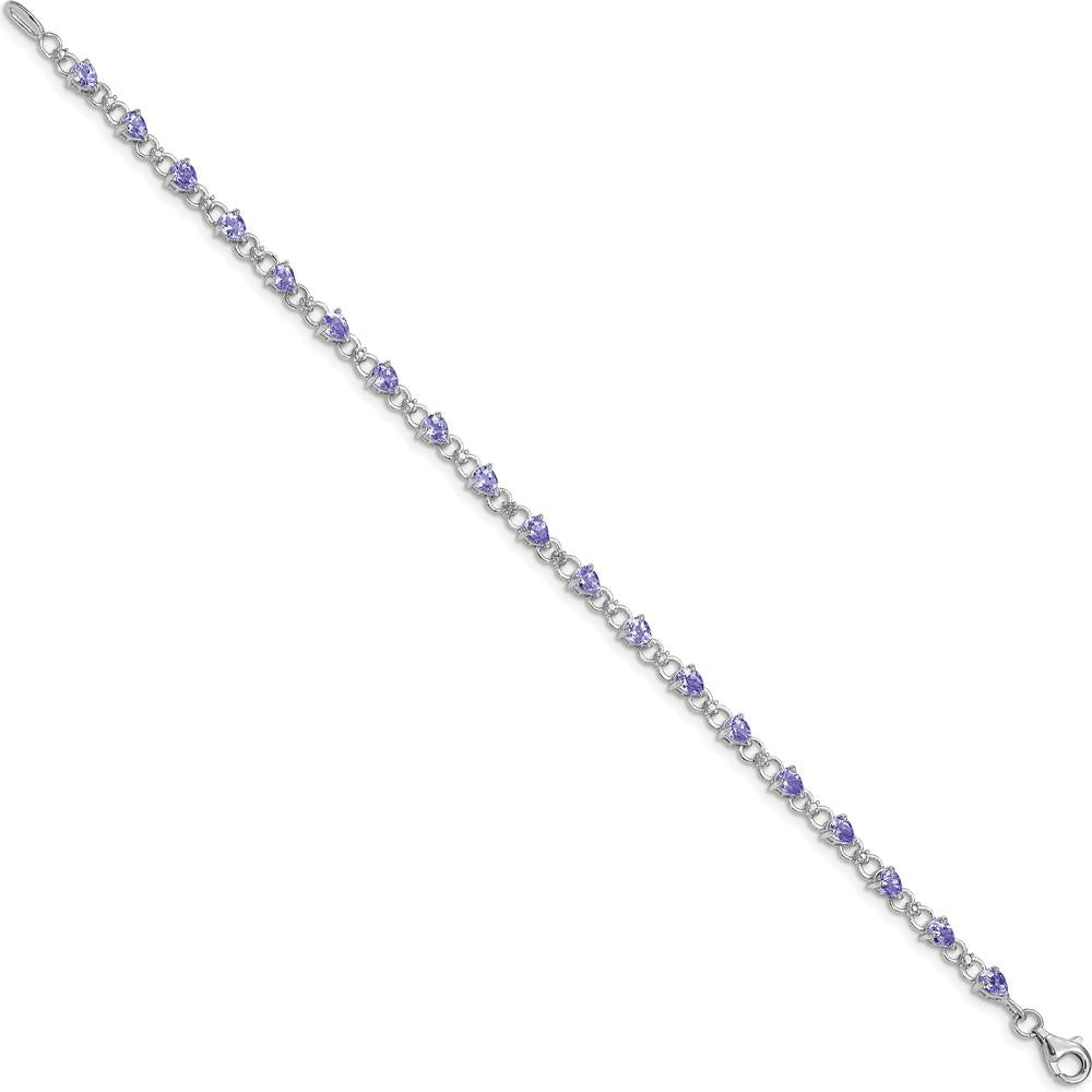 Sterling Silver Rhodium-Plated Tanzanite and Diamond Tennis Bracelet - 0.14 Carat Total Tanzanite Weight, 0.01 Carat Total Diamond Weight by Zolivia