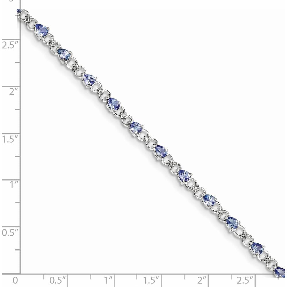 Sterling Silver Rhodium-Plated Tanzanite and Diamond Tennis Bracelet - 0.14 Carat Total Tanzanite Weight, 0.01 Carat Total Diamond Weight by Zolivia