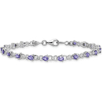 Sterling Silver Rhodium-Plated Tanzanite and Diamond Tennis Bracelet - 0.14 Carat Total Tanzanite Weight, 0.01 Carat Total Diamond Weight by Zolivia