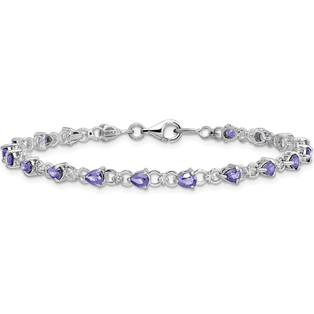 Sterling Silver Rhodium-Plated Tanzanite and Diamond Tennis Bracelet - 0.14 Carat Total Tanzanite Weight, 0.01 Carat Total Diamond Weight by Zolivia