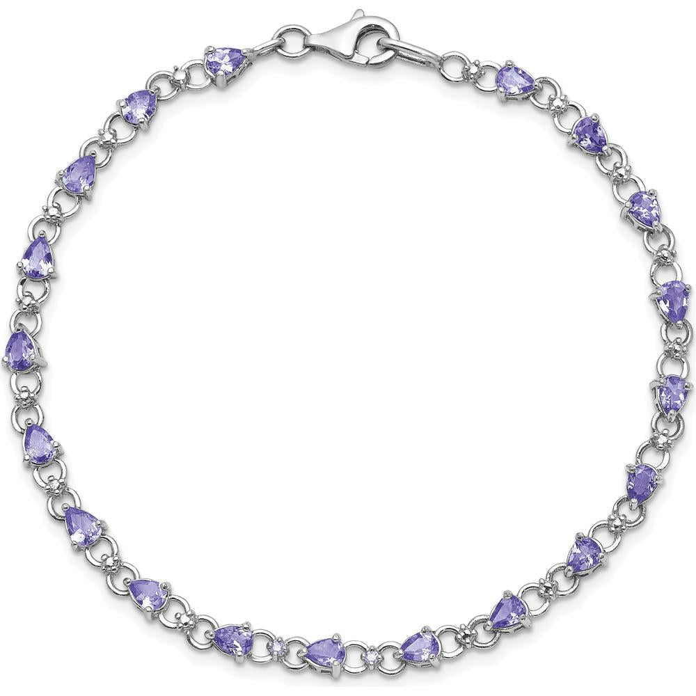 Sterling Silver Rhodium-Plated Tanzanite and Diamond Tennis Bracelet - 0.14 Carat Total Tanzanite Weight, 0.01 Carat Total Diamond Weight by Zolivia