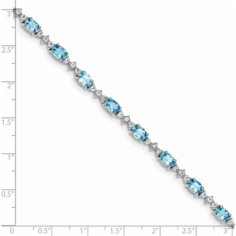 Sterling Silver Rhodium-Plated Tennis Bracelet with Oval Swiss Blue Topaz & Round White Topaz - 0.61 Carat Total Gem Weight by Monteluci Fine Jewelry