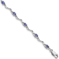 Sterling Silver Rhodium Plated Tennis Bracelet with Oval Tanzanite and Diamond Accents - 1.77 Carat Total Gem Weight by 0