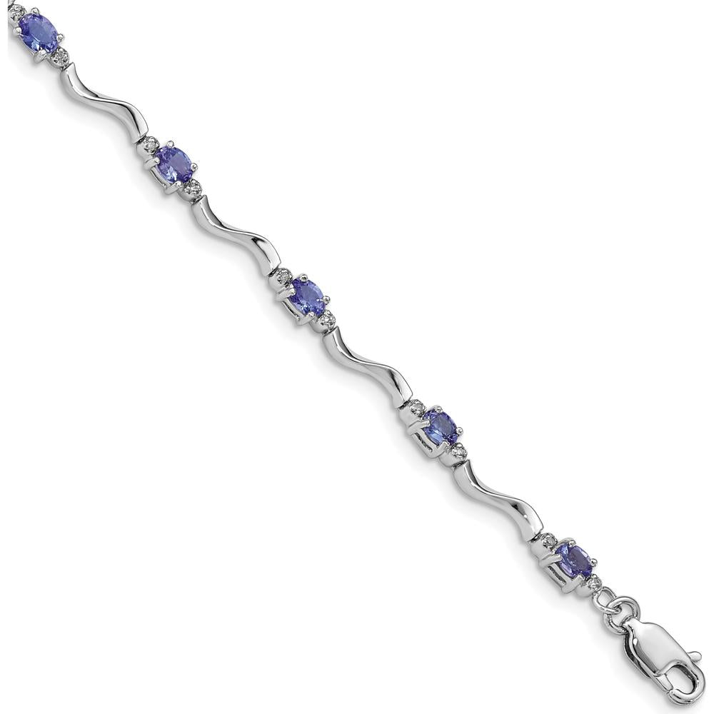 Sterling Silver Rhodium Plated Tennis Bracelet with Oval Tanzanite and Diamond Accents - 1.77 Carat Total Gem Weight by 0