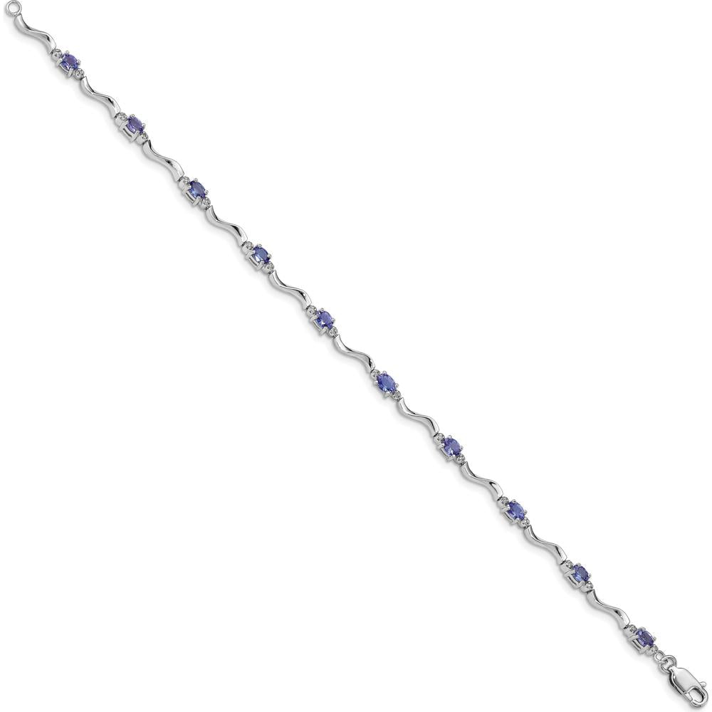 Sterling Silver Rhodium Plated Tennis Bracelet with Oval Tanzanite and Diamond Accents - 1.77 Carat Total Gem Weight by 0