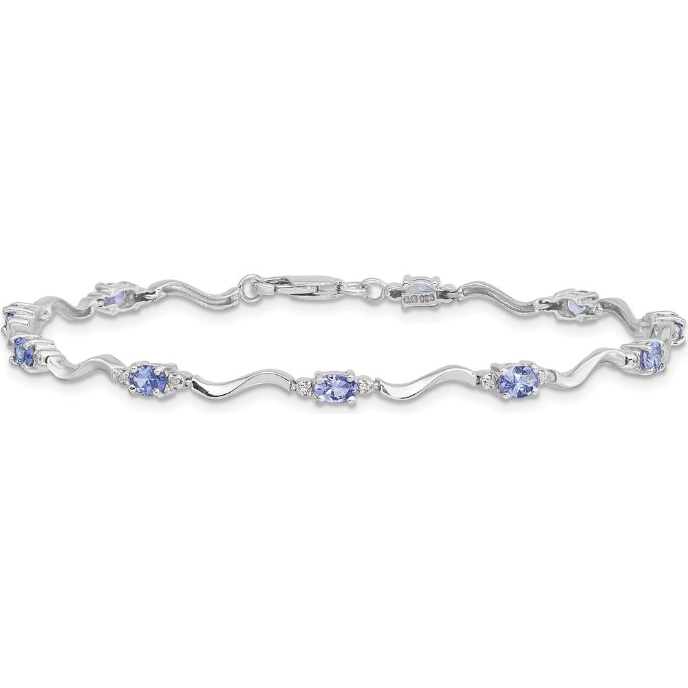 Sterling Silver Rhodium Plated Tennis Bracelet with Oval Tanzanite and Diamond Accents - 1.77 Carat Total Gem Weight by 0