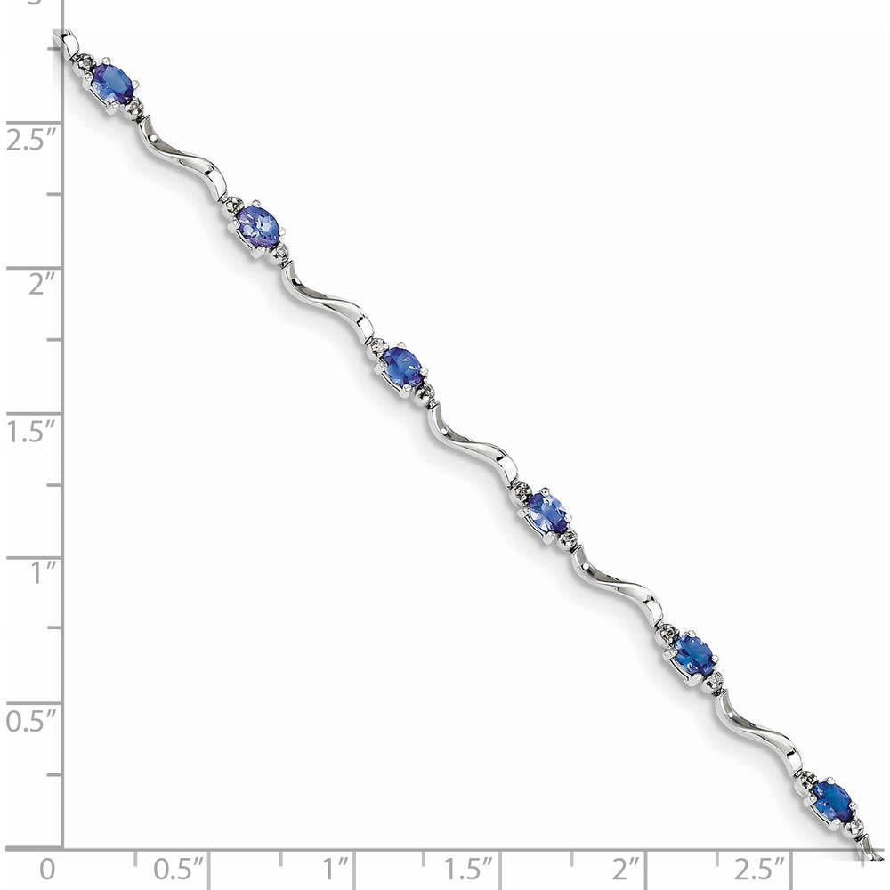 Sterling Silver Rhodium Plated Tennis Bracelet with Oval Tanzanite and Diamond Accents - 1.77 Carat Total Gem Weight by 0