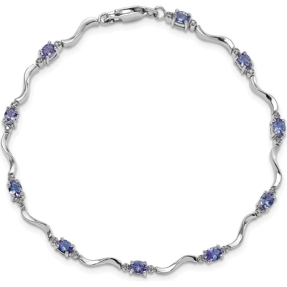 Sterling Silver Rhodium Plated Tennis Bracelet with Oval Tanzanite and Diamond Accents - 1.77 Carat Total Gem Weight by 0
