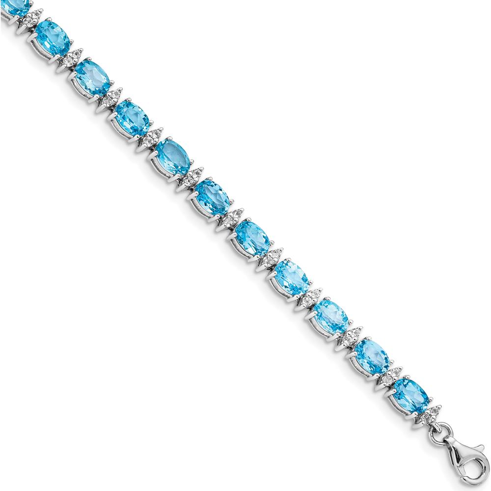 Sterling Silver Rhodium-Plated Tennis Bracelet with Swiss Blue and White Topaz - 10.71 Carat Total Gemstone Weight by 0
