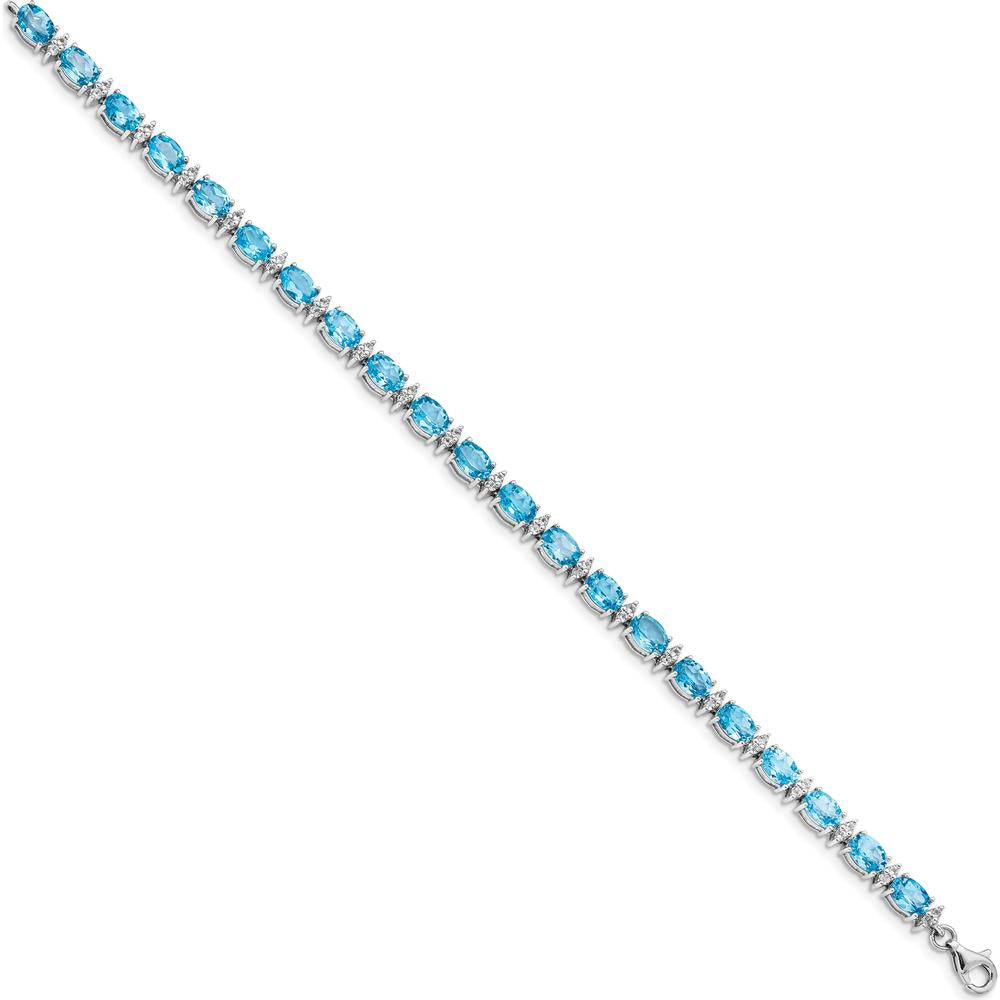 Sterling Silver Rhodium-Plated Tennis Bracelet with Swiss Blue and White Topaz - 10.71 Carat Total Gemstone Weight by 0
