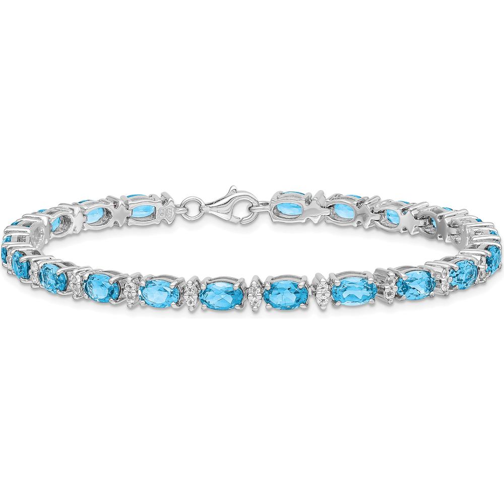 Sterling Silver Rhodium-Plated Tennis Bracelet with Swiss Blue and White Topaz - 10.71 Carat Total Gemstone Weight by 0