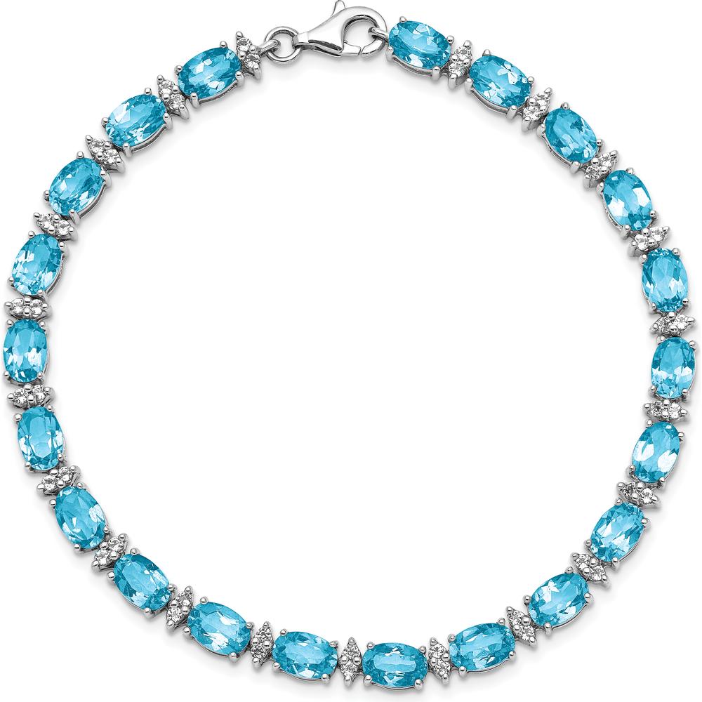 Sterling Silver Rhodium-Plated Tennis Bracelet with Swiss Blue and White Topaz - 10.71 Carat Total Gemstone Weight by 0