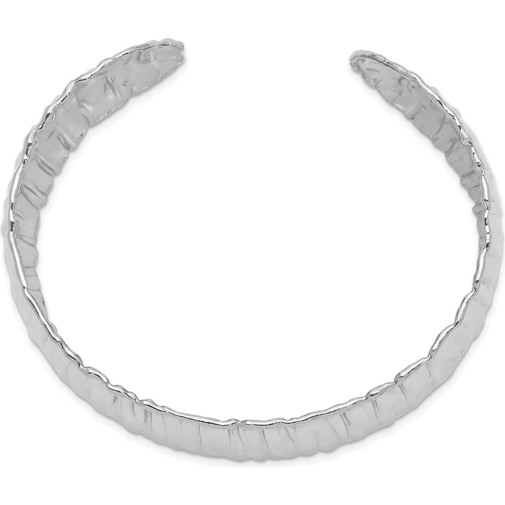 Sterling Silver Rhodium-Plated Textured Cuff Bangle with Polished Finish - 31.5mm Width by Lumare Gioia