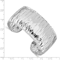 Sterling Silver Rhodium-Plated Textured Cuff Bangle with Polished Finish - 31.5mm Width by Lumare Gioia