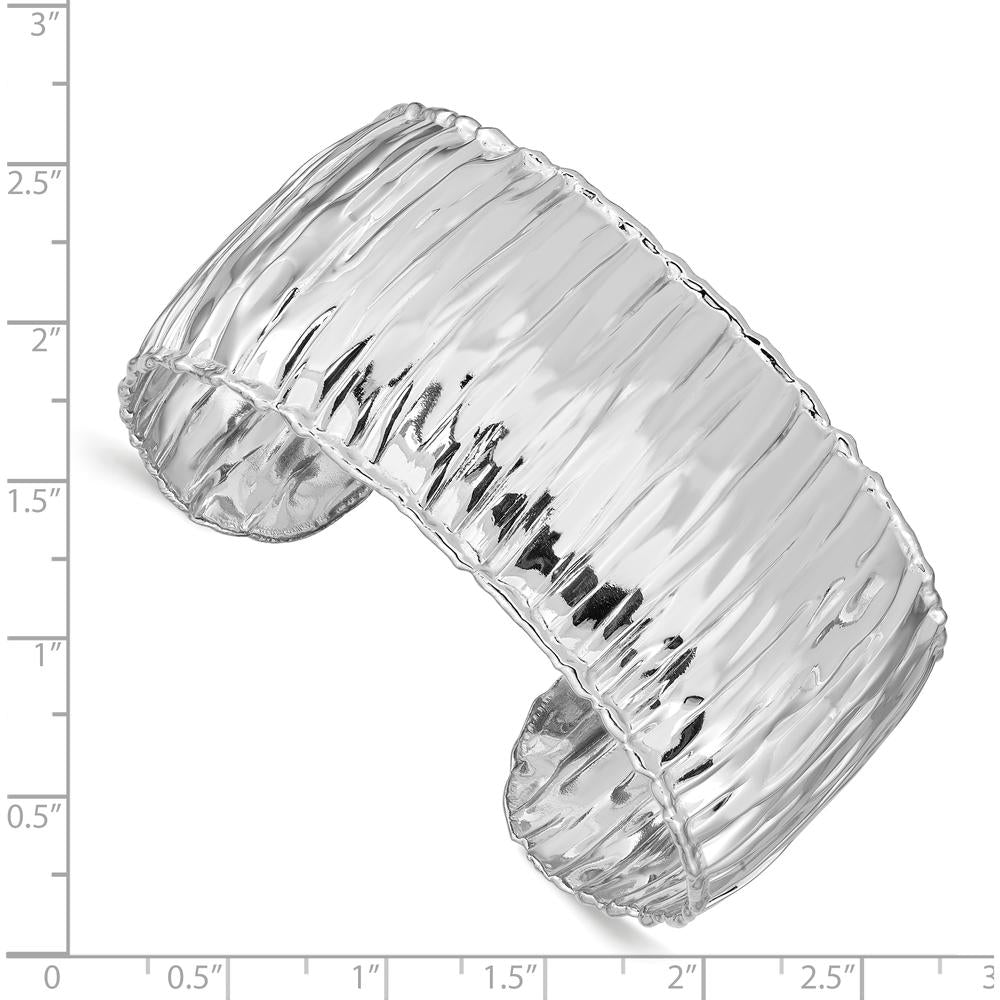 Sterling Silver Rhodium-Plated Textured Cuff Bangle with Polished Finish - 31.5mm Width by Lumare Gioia