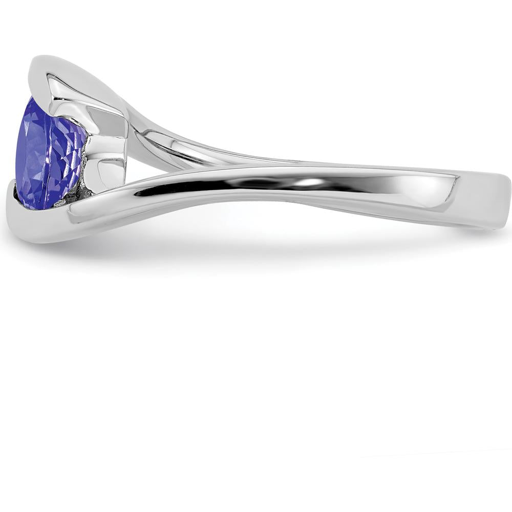 Sterling Silver Rhodium Round Tanzanite Bypass Ring with Oval Blue Tanzanite Stones - 0.5 Carat Total Gem Weight by Lumare Gioia