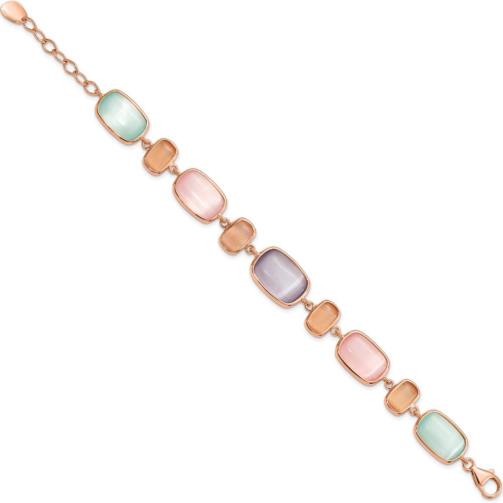 Sterling Silver Rose-Tone Bracelet with Bezel Set Lab-Created Cat's Eye Gemstones by Lumare Gioia