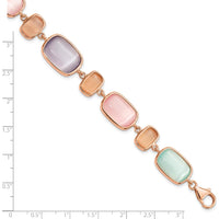 Sterling Silver Rose-Tone Bracelet with Bezel Set Lab-Created Cat's Eye Gemstones by Lumare Gioia