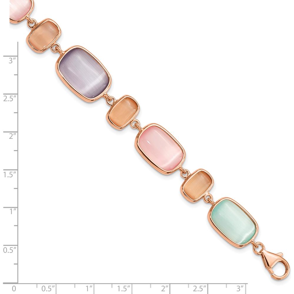 Sterling Silver Rose-Tone Bracelet with Bezel Set Lab-Created Cat's Eye Gemstones by Lumare Gioia