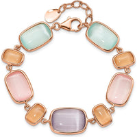 Sterling Silver Rose-Tone Bracelet with Bezel Set Lab-Created Cat's Eye Gemstones by Lumare Gioia