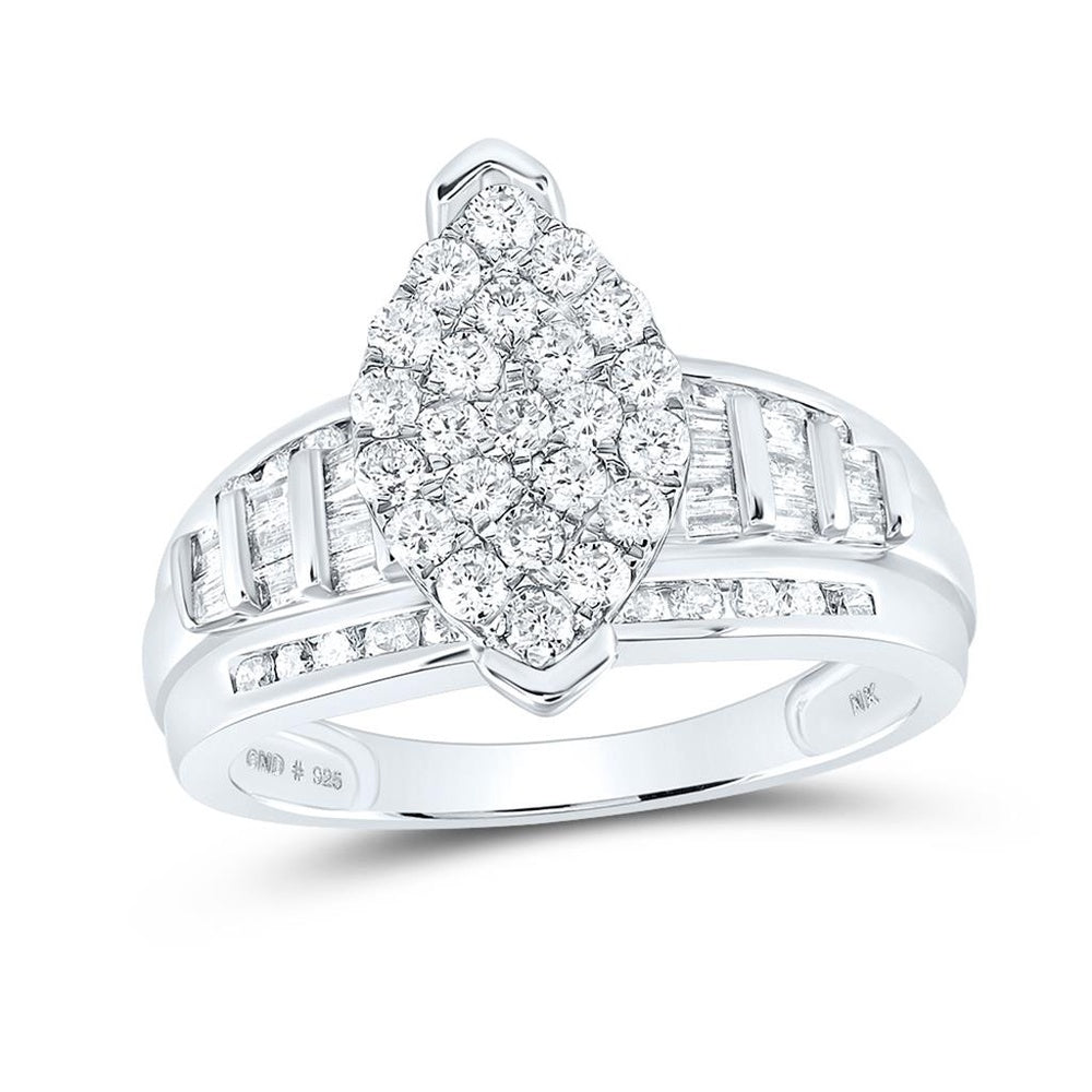 Sterling Silver Round Diamond Bridal Ring - 1 Carat Total Diamond Weight